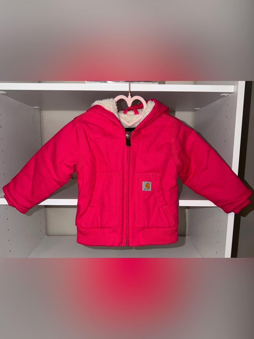 (Baby: 6M) Carhartt Toddler Hooded Jacket in Hot Pink with Cream Sherpa Lining